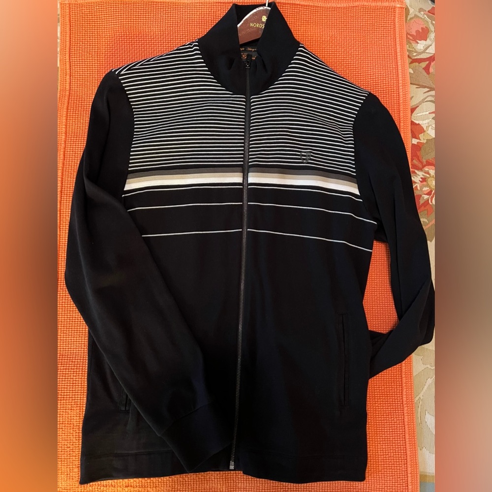 Ben Sherman Mens Large Retro Mod Stripe Zip Cardigan / Track Top / Sweater Black
